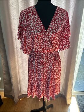 Cupshe Red Floral Wrap Midi Dress with Flutter Sleeves